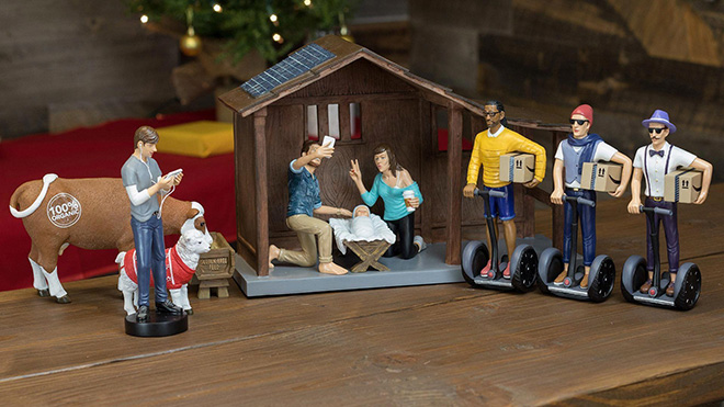 Hipster nativity scene.