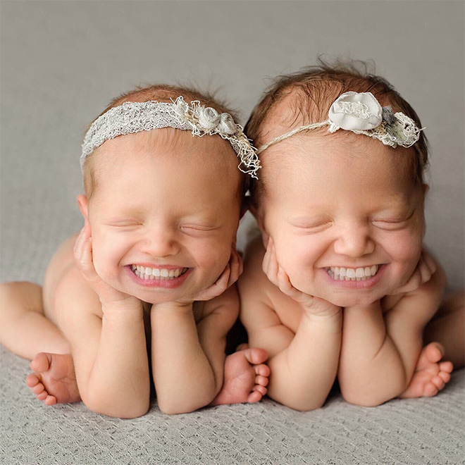 Babies with photoshopped smiles.