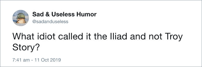 What idiot called it the Iliad and not Troy Story?