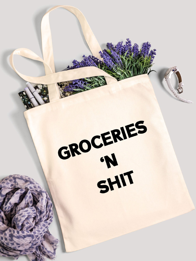 Funny grocery bag.