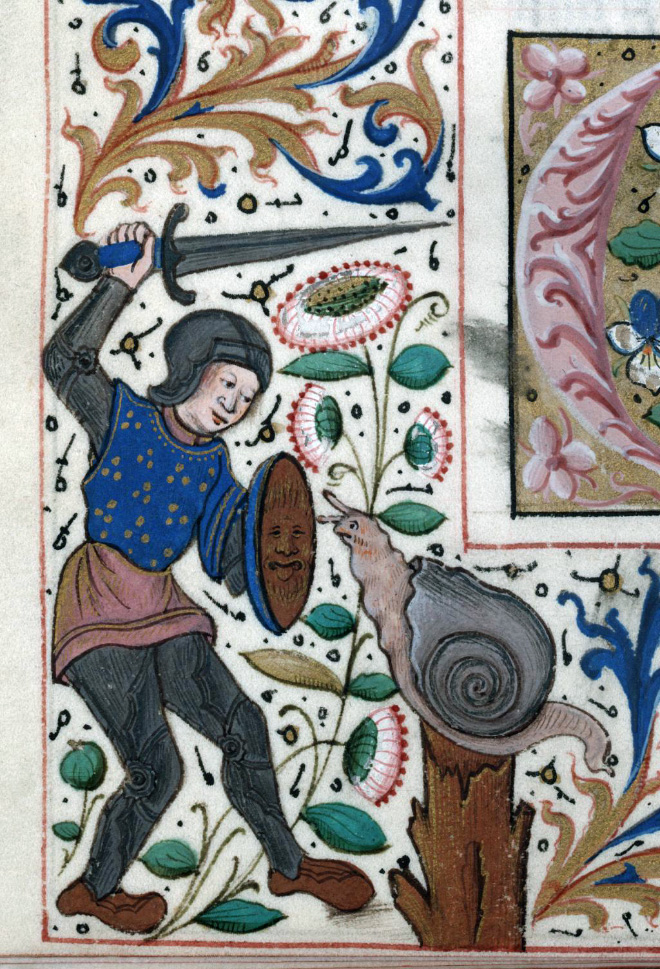 Medieval artist really loved drawing battles with snails. Why?