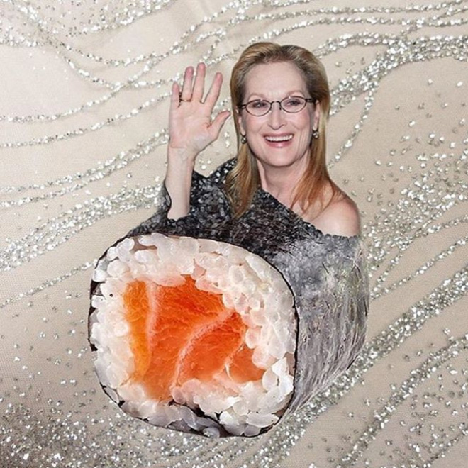 Meryl Streep photoshopped into food.