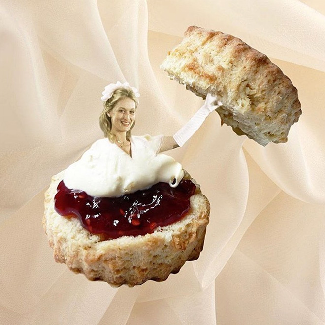 Meryl Streep photoshopped into food.