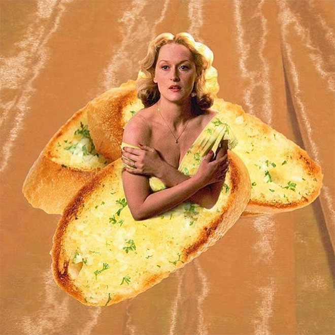 Meryl Streep photoshopped into food.