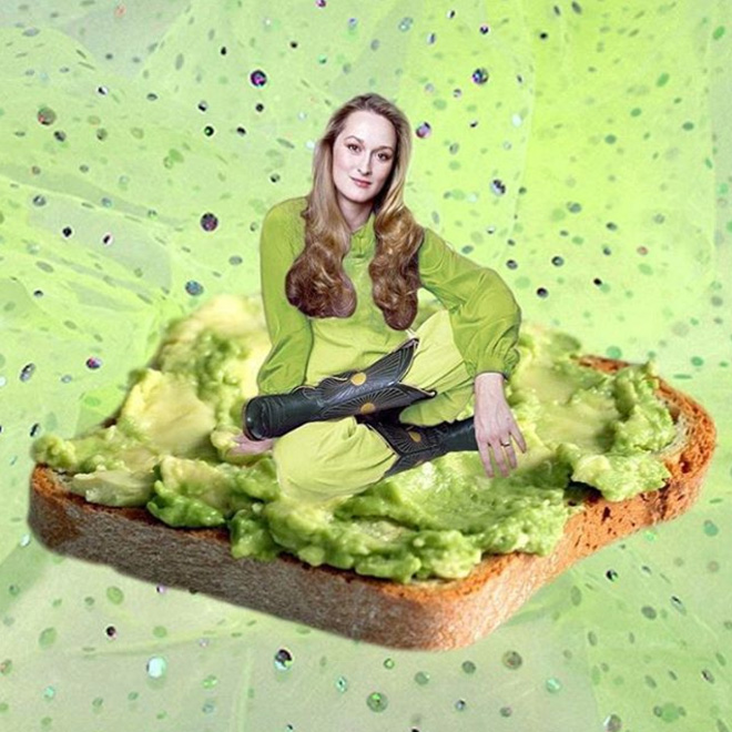 Meryl Streep photoshopped into food.