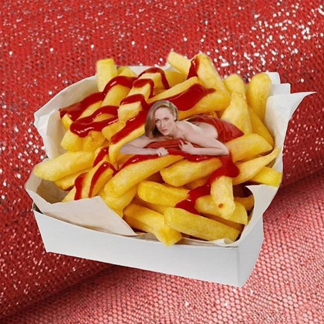 Meryl Streep photoshopped into food.