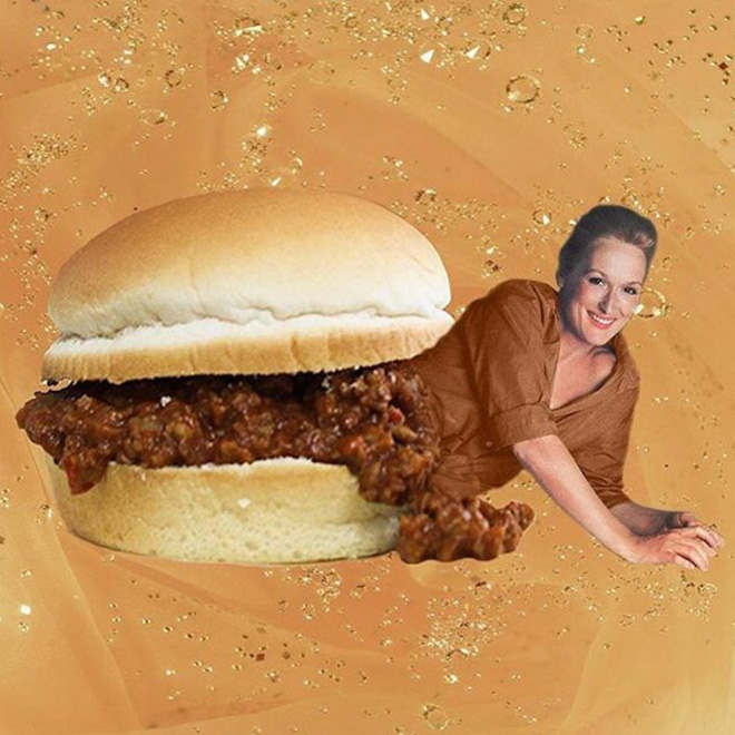 Meryl Streep photoshopped into food.