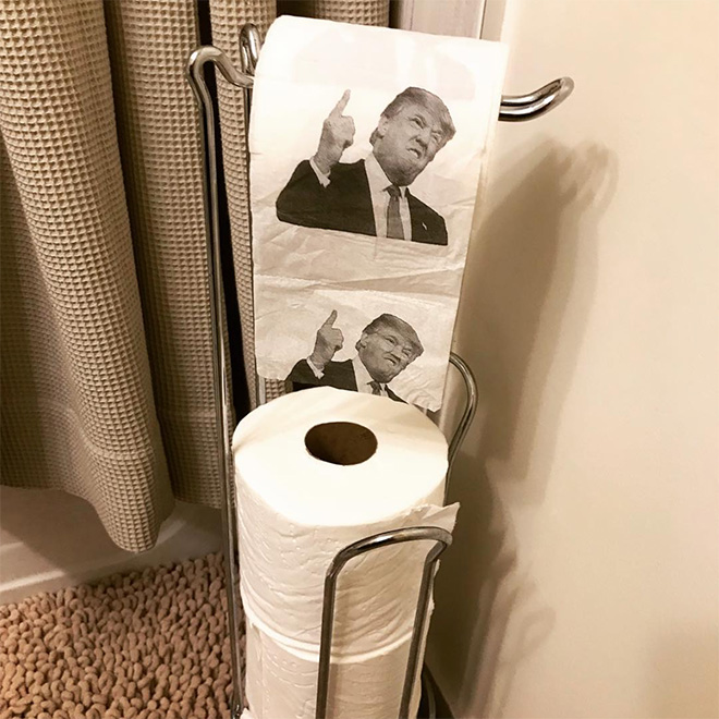 Donald Trump toilet paper vs. Coronavirus.