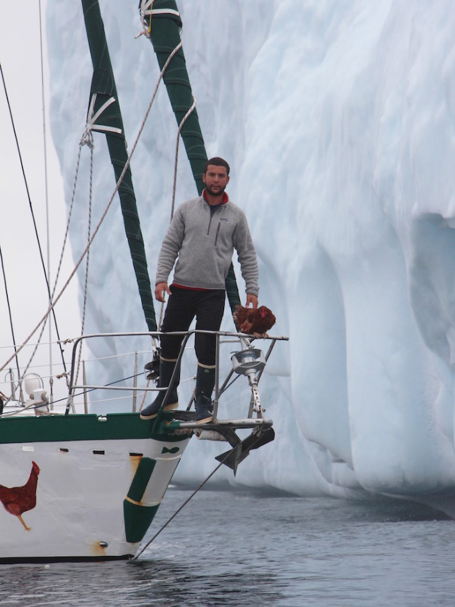 This guy sails around the world with his pet chicken.