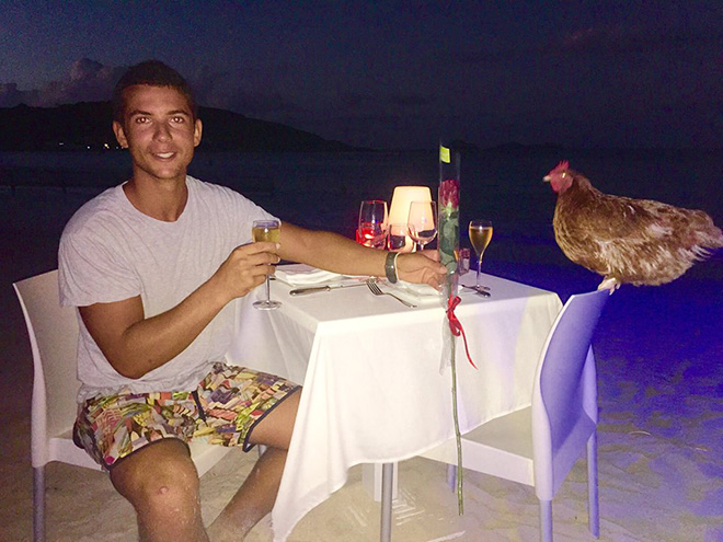 This guy sails around the world with his pet chicken.