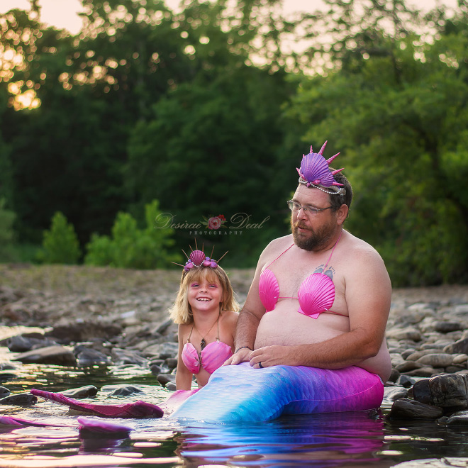 Father and daughter mermaid photoshoot.