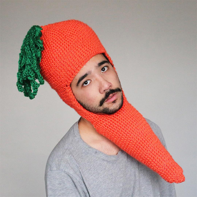 Crocheted food hat.