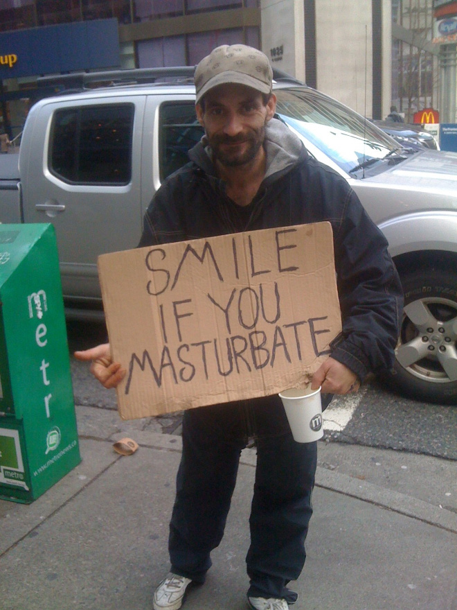 beggar with sign funny
