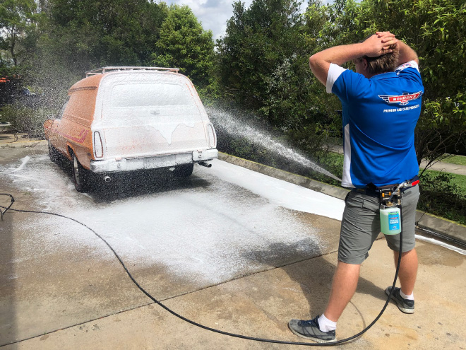 Crotch cannon car washing.