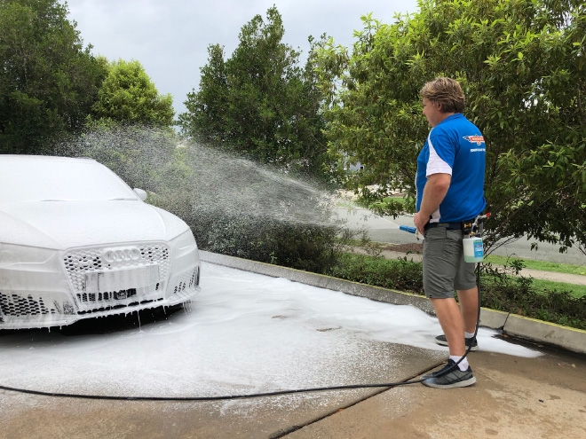 Crotch cannon car washing.