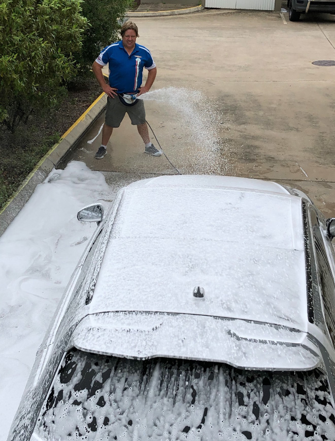 Crotch cannon car washing.