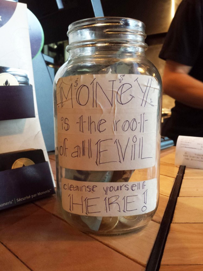 Funny tip jar sign.