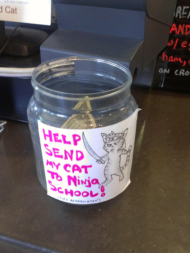 Funny tip jar sign.