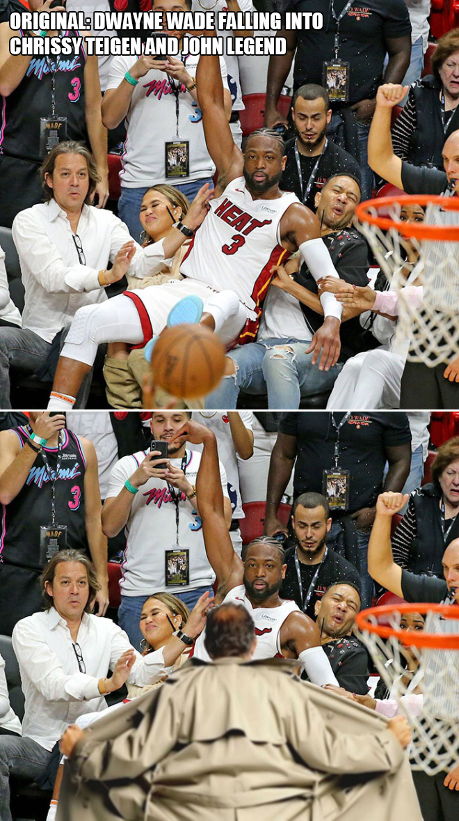 Dwayne Wade Falling into Chrissy Teigen and John Legend.