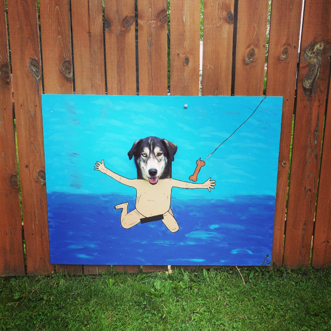 Funny dog fence painting.