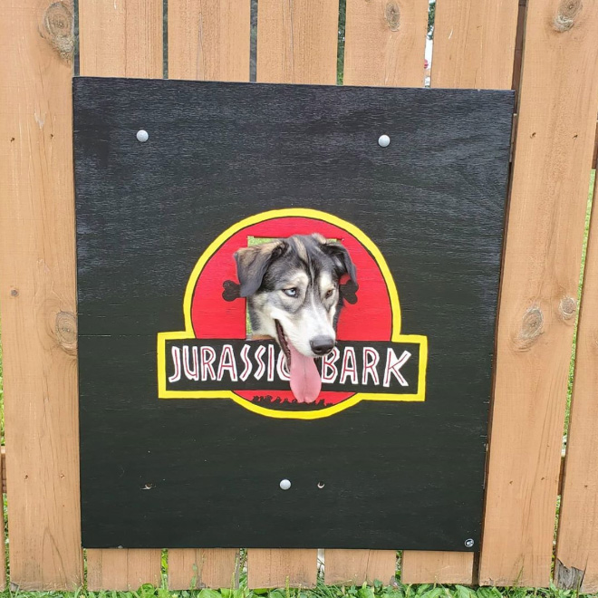 Funny dog fence painting.