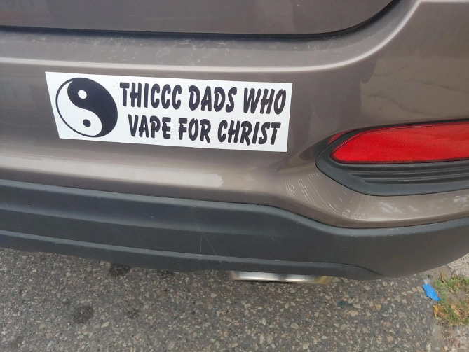 Weird bumper sticker.