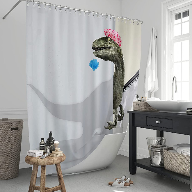 Velociraptor shower curtain.
