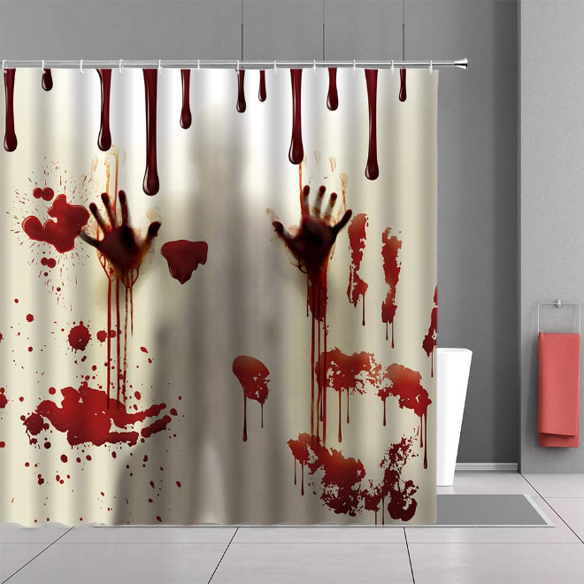 Shower curtain for horror movie fans.