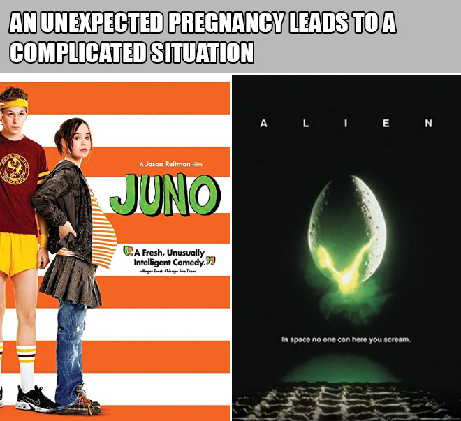 Two unrelated movies described with the same sentence.