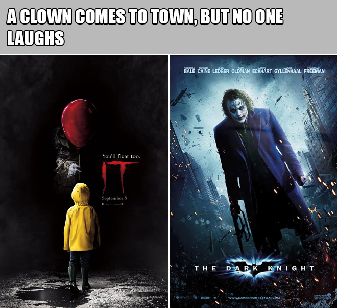 Two unrelated movies described with the same sentence.