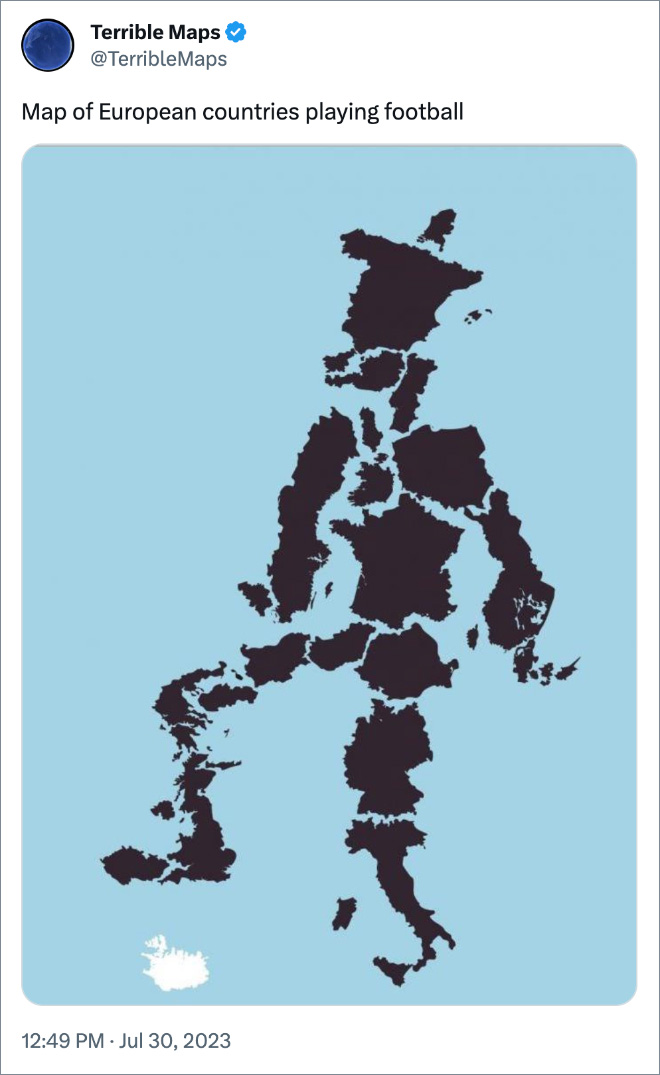 Map of European countries playing football