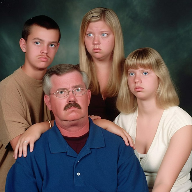 Awkward family photo, created by AI.