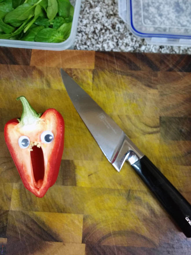 Peppers with googly eyes are hilarious.