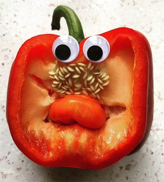 Peppers with googly eyes are hilarious.