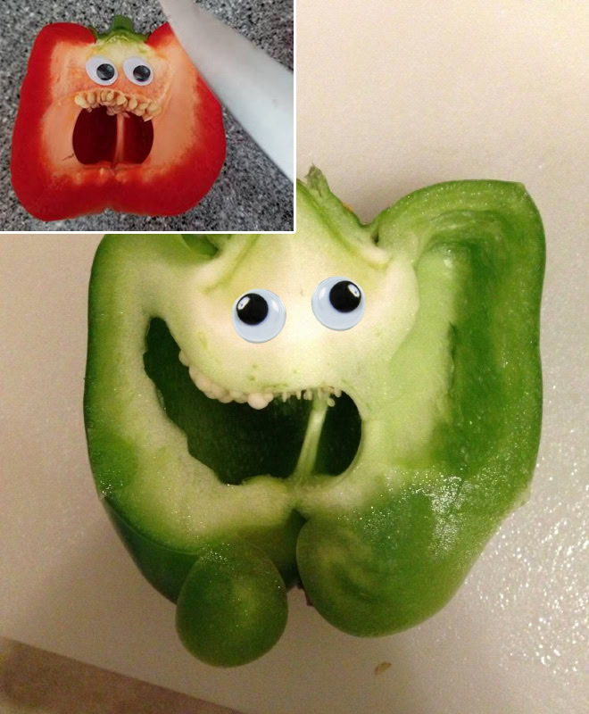 Peppers with googly eyes are hilarious.