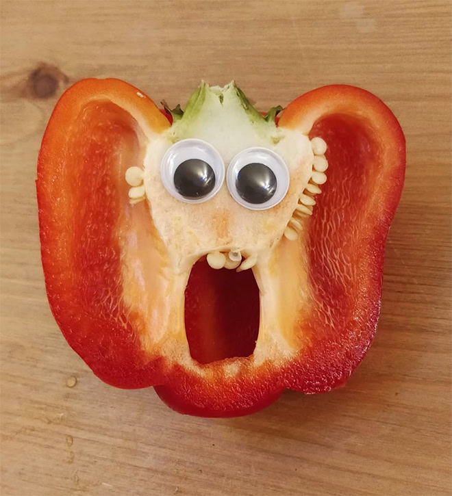 Peppers with googly eyes are hilarious.