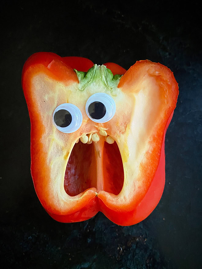 Peppers with googly eyes are hilarious.