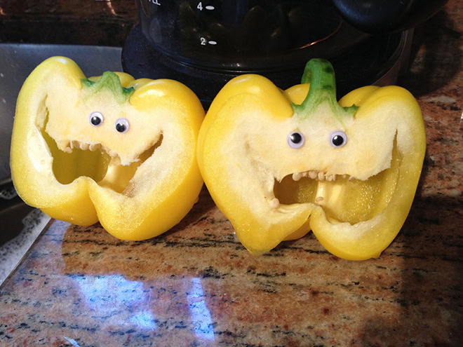 Peppers with googly eyes are hilarious.