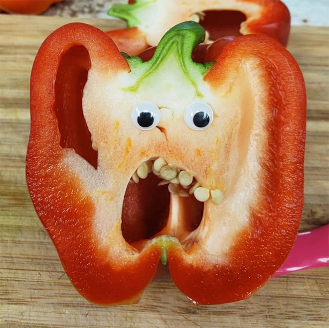 Peppers with googly eyes are hilarious.