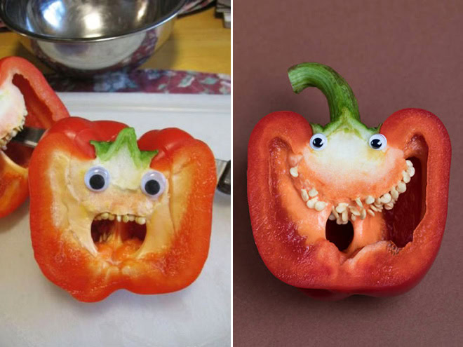 Peppers with googly eyes are hilarious.