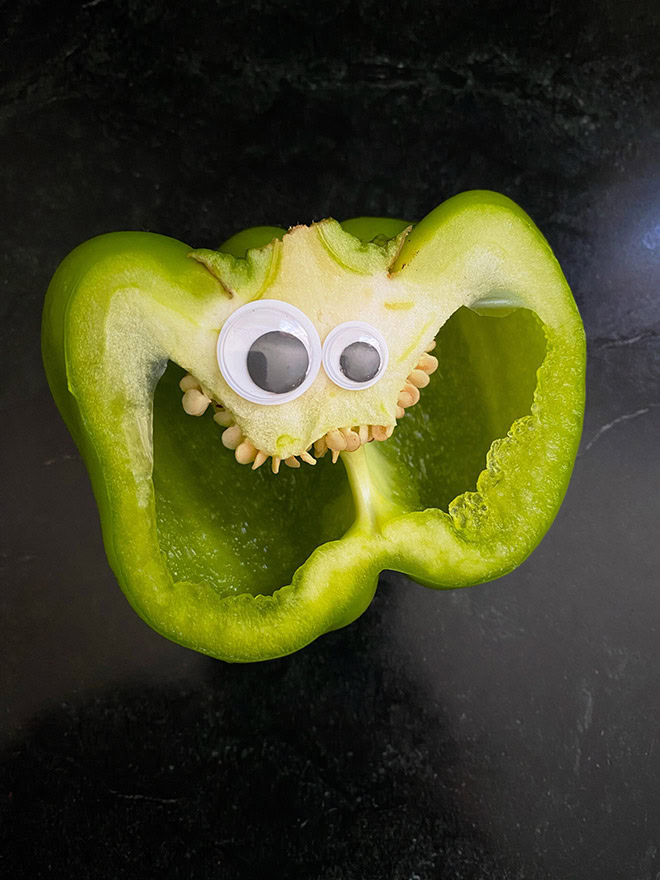 Peppers with googly eyes are hilarious.