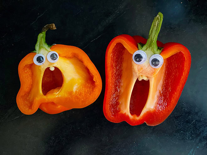 Peppers with googly eyes are hilarious.