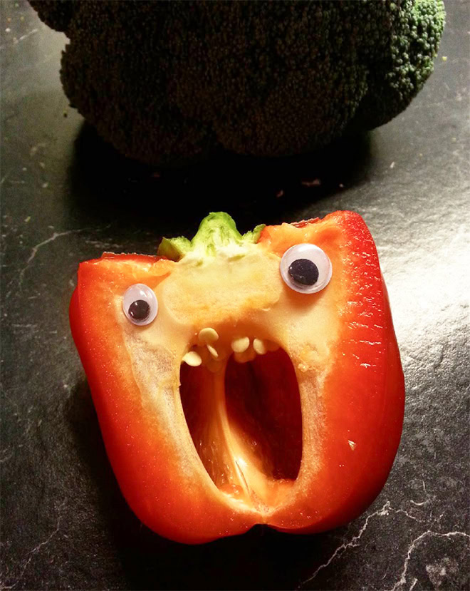 Peppers with googly eyes are hilarious.