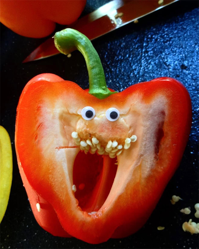 Peppers with googly eyes are hilarious.