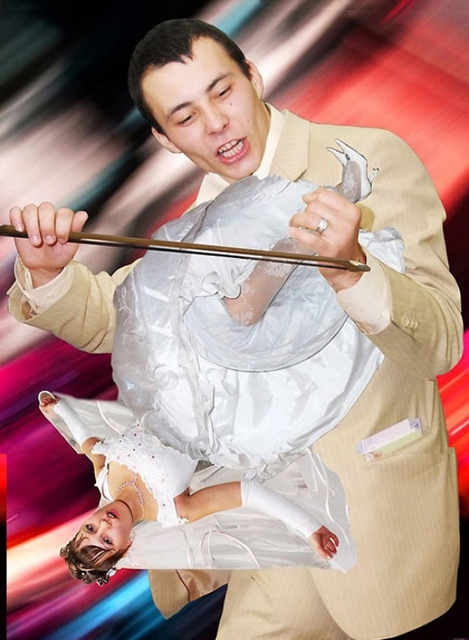 Awfully photoshopped Russian wedding pictures.