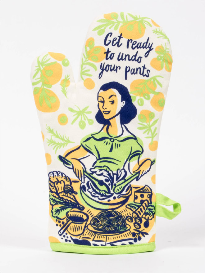 Funny oven mitt.