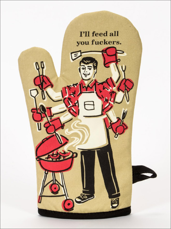 Funny oven mitt.