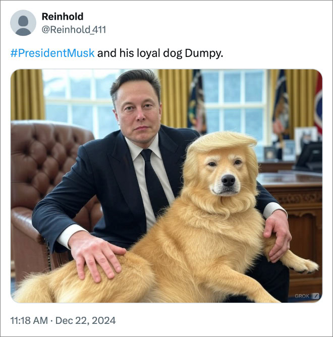 #PresidentMusk and his loyal dog Dumpy.