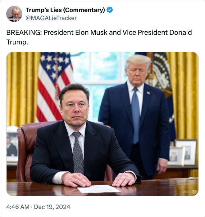 BREAKING: President Elon Musk and Vice President Donald Trump.