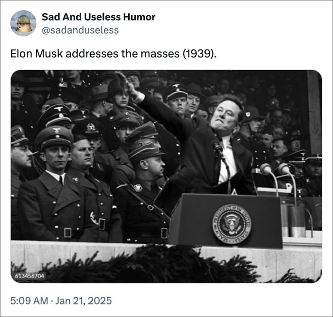 Elon Musk addresses the masses (1939).